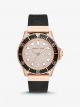 Michael Kors - Oversized Slim Everest Pavé Rose-Gold Tone and Embossed Silicone Watch